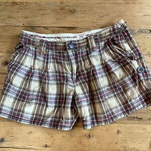 Free People 10 Linen plaid shorts retro vintage cool size 10 womens mid rise